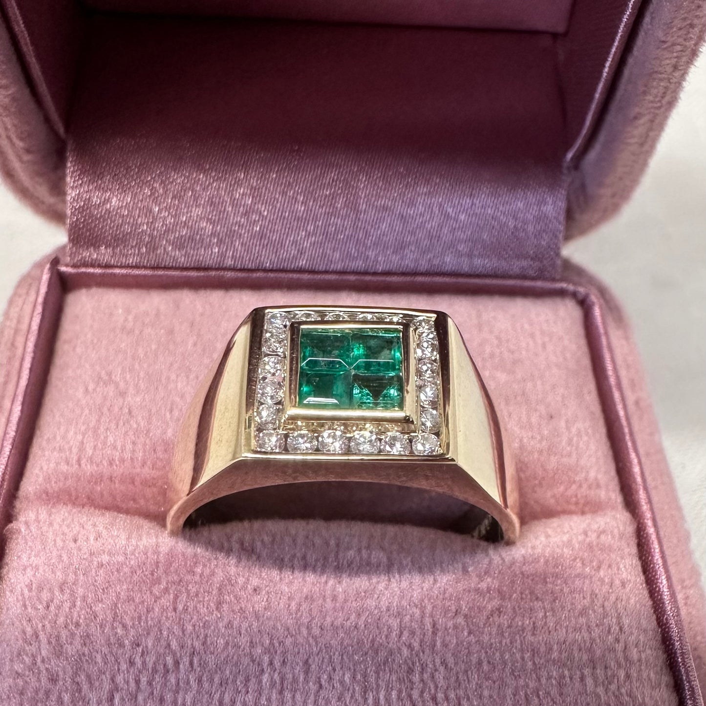 14ct Emerald & Diamond Signet Ring
