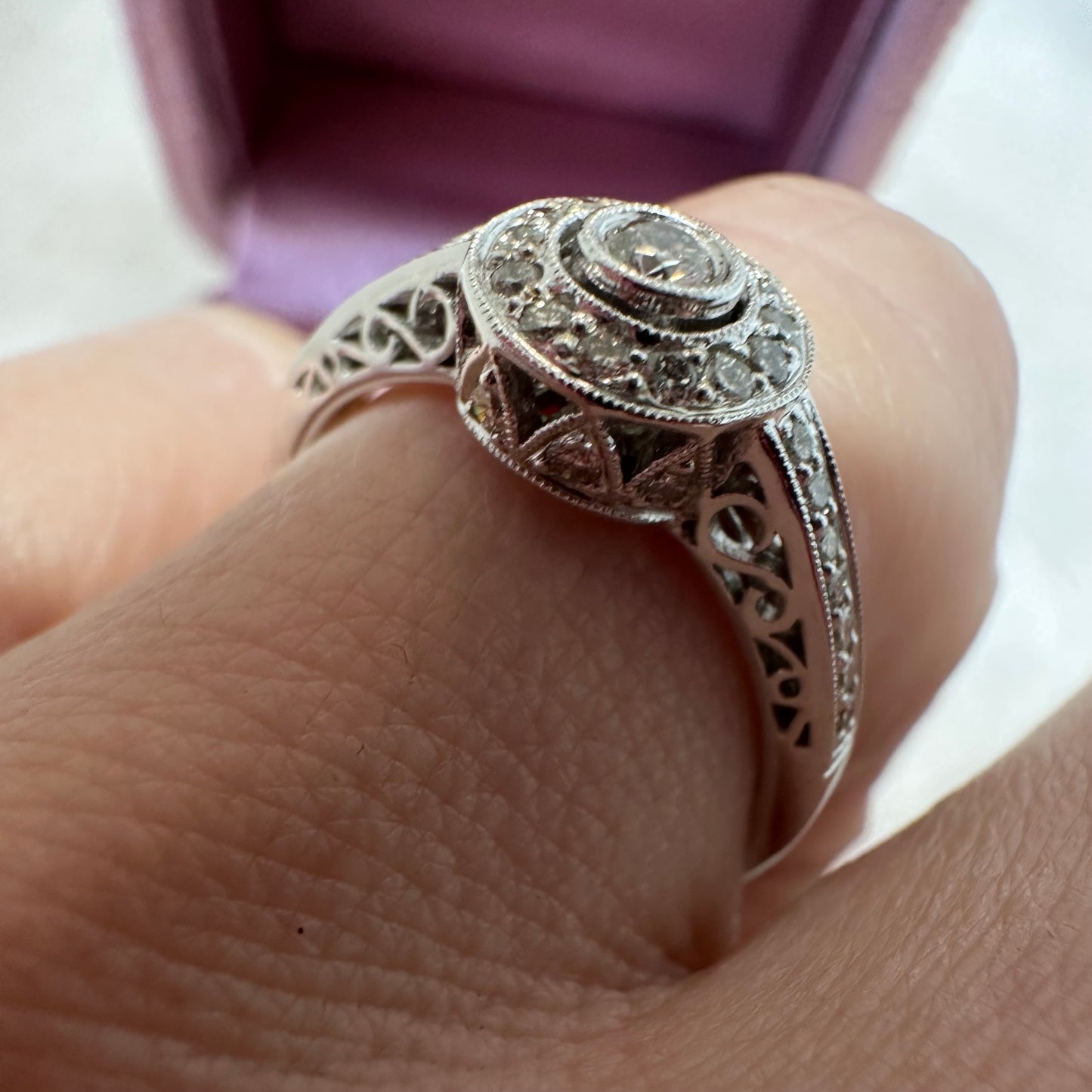 18ct Vintage Style Halo Ring - Lucy in the Sky