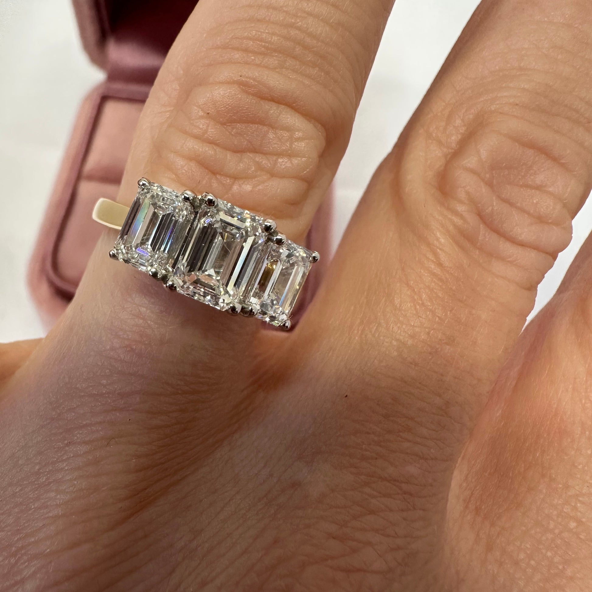 18ct Emerald Cut Trilogy Ring - Lucy in the Sky