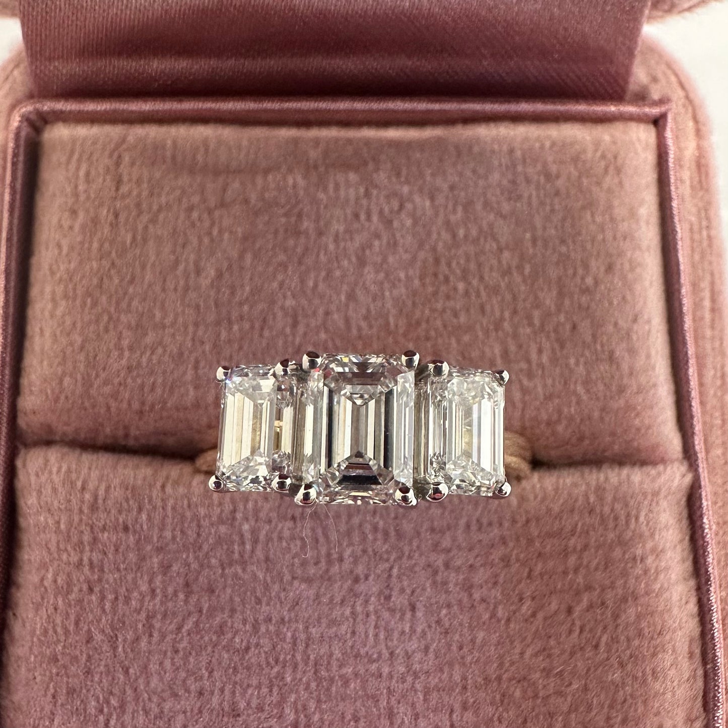 18ct Emerald Cut Trilogy Ring - Lucy in the Sky
