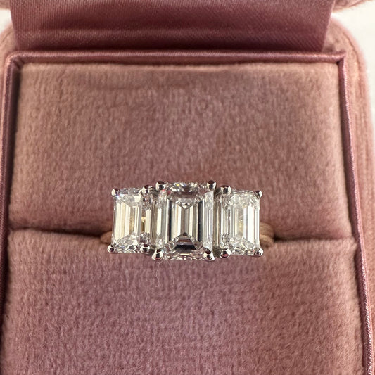 18ct Emerald Cut Trilogy Ring - Lucy in the Sky