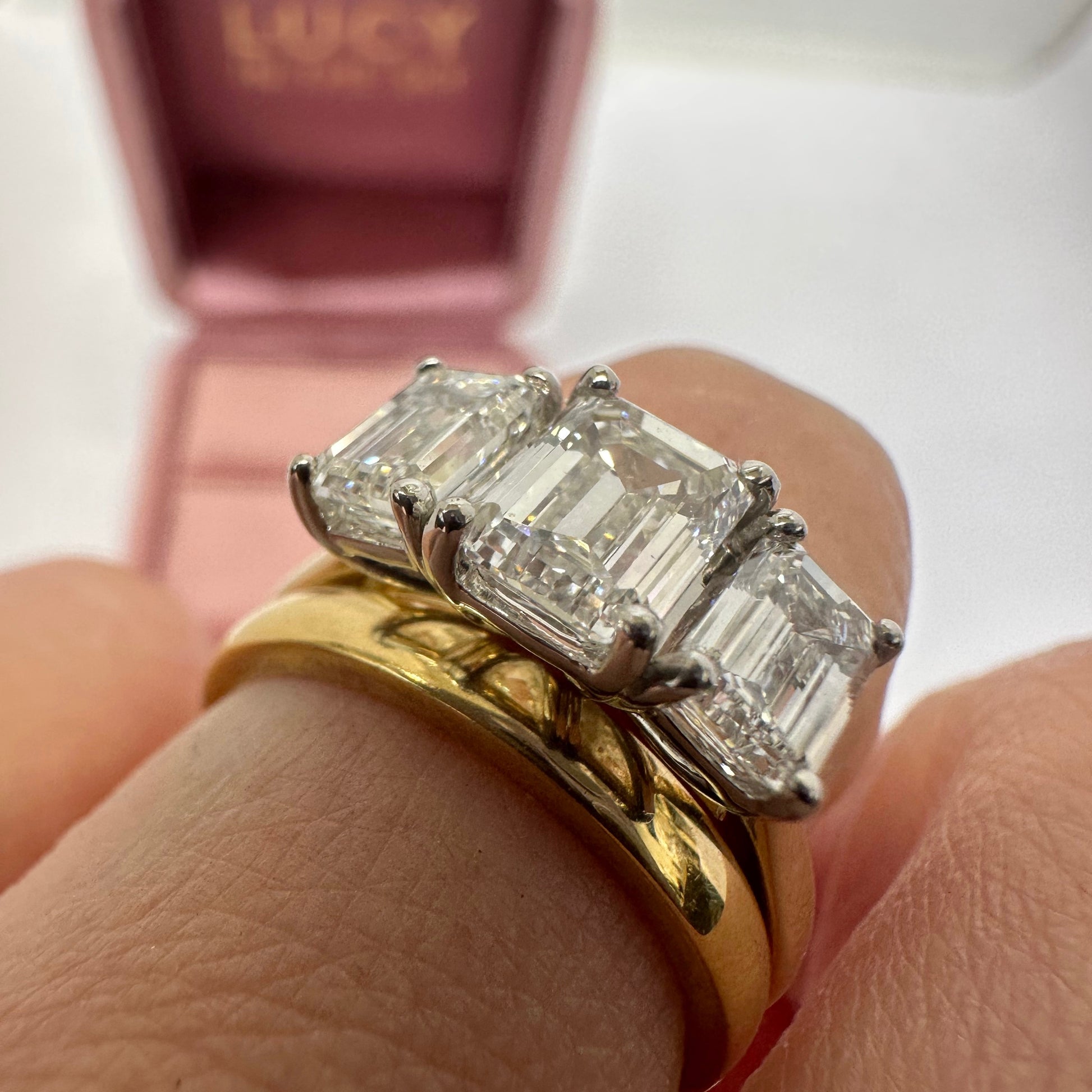 18ct Emerald Cut Trilogy Ring - Lucy in the Sky