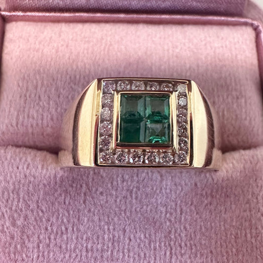 14ct Emerald & Diamond Signet Ring