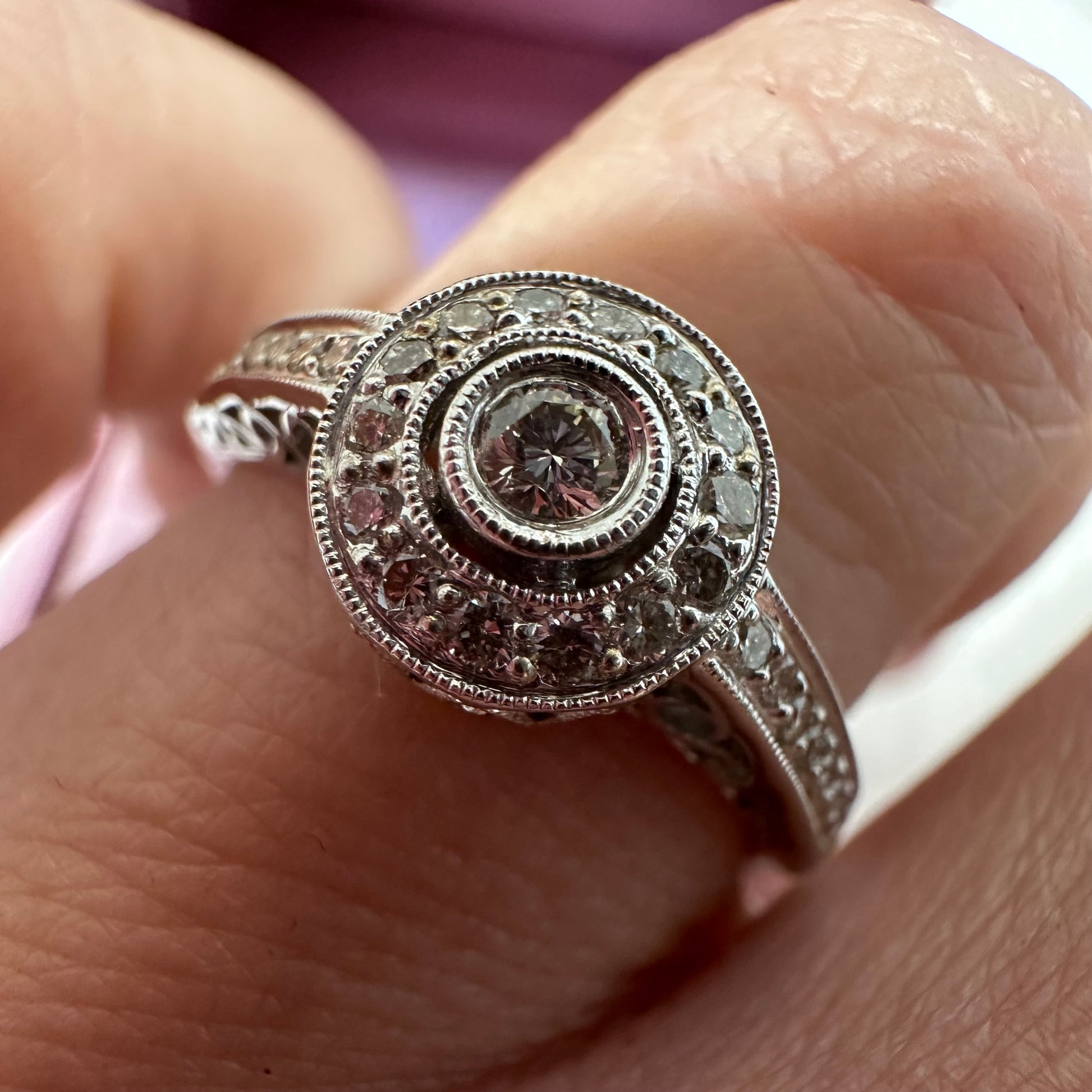 18ct Vintage Style Halo Ring - Lucy in the Sky