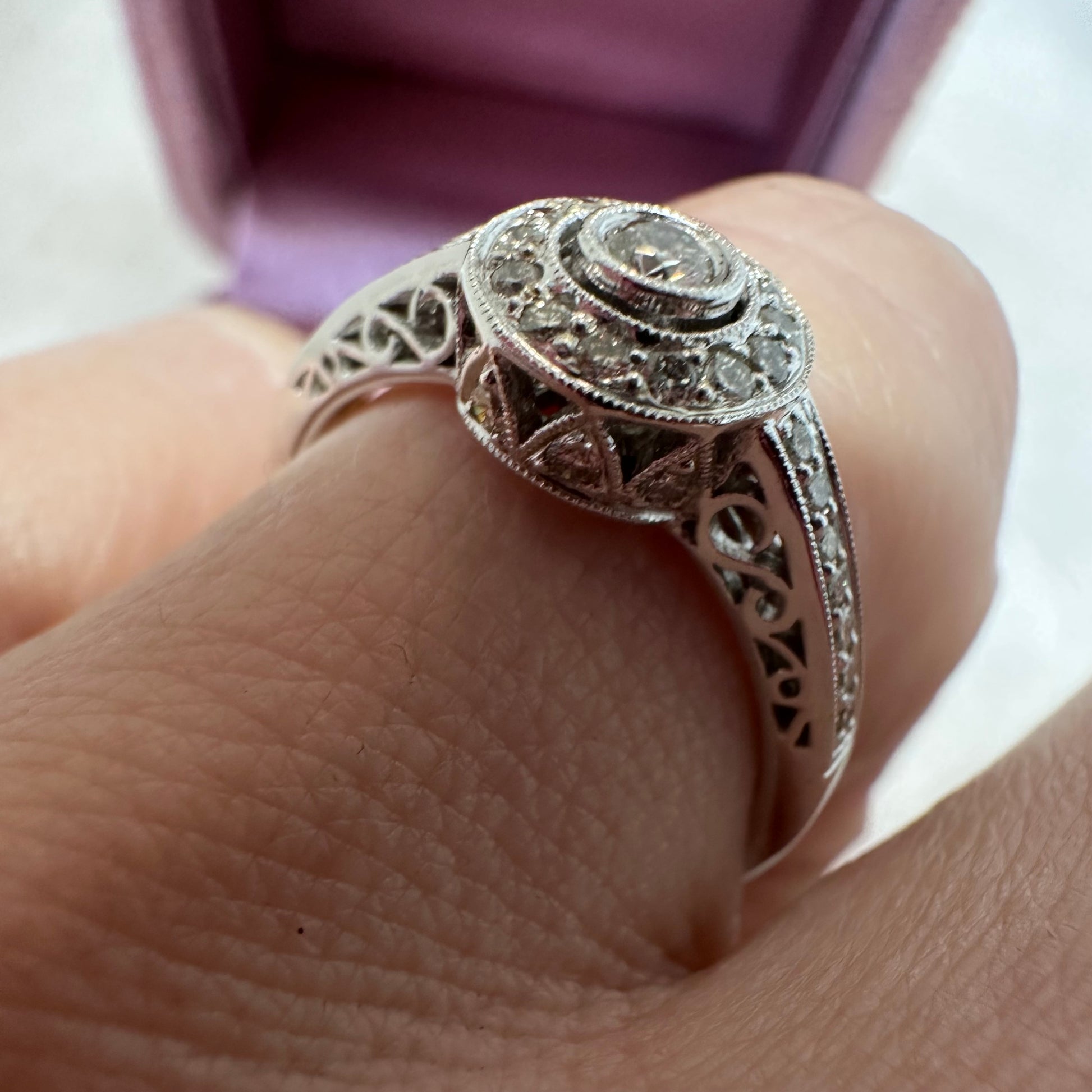 18ct Vintage Style Halo Ring - Lucy in the Sky